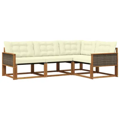 vidaXL Zunanja garnitura za sedenje z blazino 4 pcs Naravna in smetana