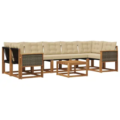 vidaXL Zunanja garnitura za sedenje z blazino 8 pcs Naravna in bež