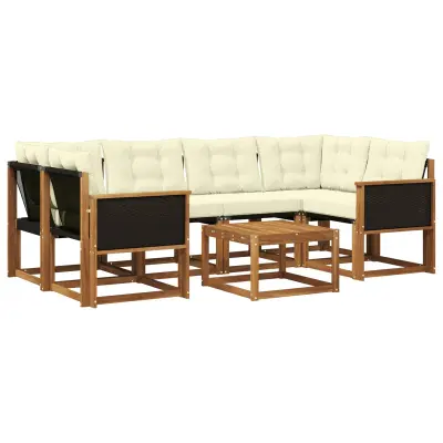 vidaXL Zunanja garnitura za sedenje z blazino 7 pcs Naravna in smetana