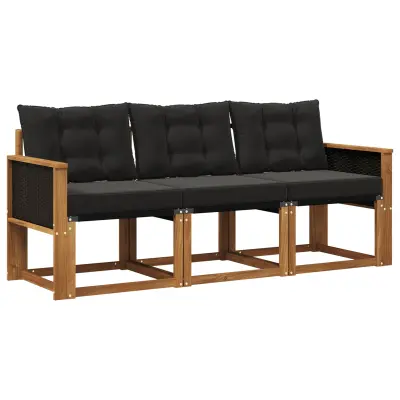 vidaXL Zunanja garnitura za sedenje z blazino 3 pcs Naravna in črna