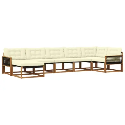 vidaXL Zunanja garnitura za sedenje z blazino 7 pcs Naravna in smetana