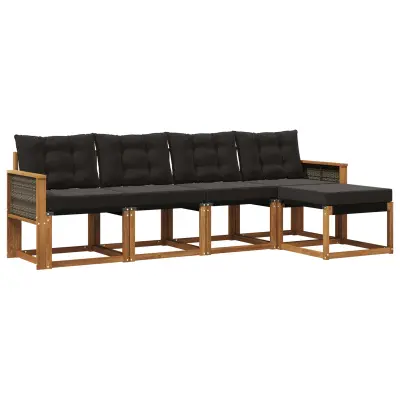 vidaXL Zunanja garnitura za sedenje z blazino 5 pcs Naravna in črna