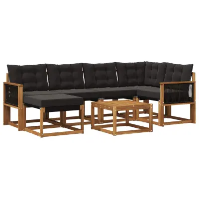vidaXL Zunanja garnitura za sedenje z blazino 7 pcs Naravna in črna