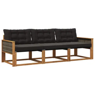 vidaXL Zunanja garnitura za sedenje z blazino 3 pcs Naravna in črna
