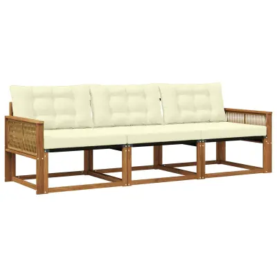 vidaXL Zunanja garnitura za sedenje z blazino 3 pcs Naravna in smetana