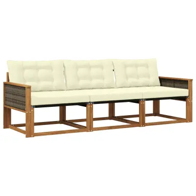 vidaXL Zunanja garnitura za sedenje z blazino 3 pcs Naravna in smetana