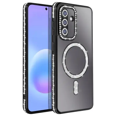 Ovitek za Galaxy A57 Združljiv s polnjenjem Qi z diamantnim Strass robom, Črna