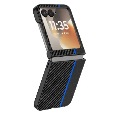 Ovitek za Motorola Razr 70 Videz Karbonskih Vlaken Trda Zaščita, Modra