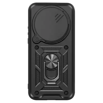 Etui za Xiaomi 17 Ultra s Prstanastim Stojalom in Pokrovčkom Kamere, Črna