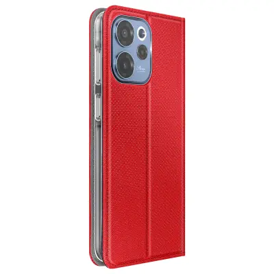 Etui Oppo Reno 15F / 15 FS rebrastim učinkom, prostorom kartice in stojala, Rdeča