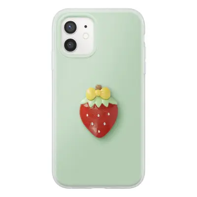 Ovitek za iPhone 12 / 12 Pro s 3D motivom jagode in dvignjenim robom, Zelena
