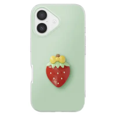 Ovitak za iPhone 16 s 3D motivi jagode, Zelena