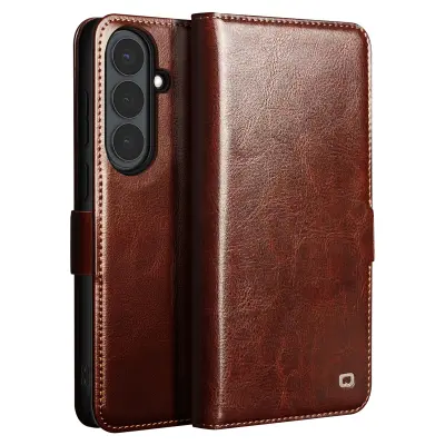Qialino, Vintage denarnica etui Galaxy S26 Plus, video stojalo, Rjava