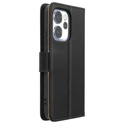 Denarnica Ovitek za Oppo Reno 15 Pro iz Pravega Usnja s Stojalom za Video, Črna
