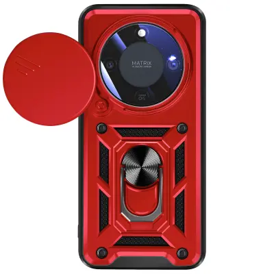 Mayaxess, Ovitek za Honor Magic 8 Lite – drsni pokrov kamere in magnetni obroč, Rdeča