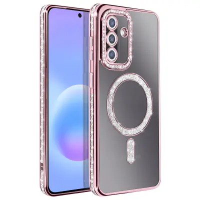 Ovitek za Galaxy A57 Združljiv s polnjenjem Qi z diamantnim Strass robom, Roza