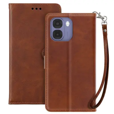 Denarnica etui Oppo A6x, trak in video stojalo, Rjava