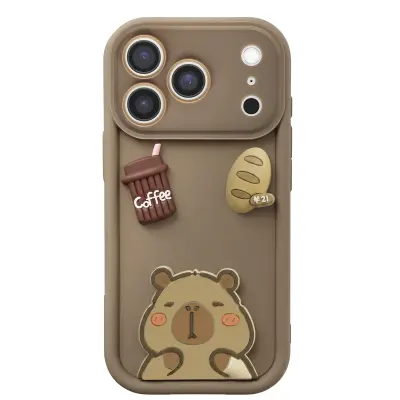 Ovitak za iPhone 17 Pro Max s 3D motivi Capybara, Rjava