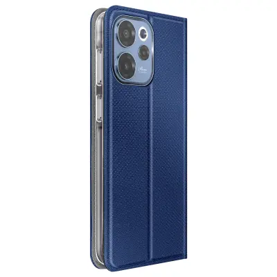 Etui Oppo Reno 15F / 15 FS rebrastim učinkom, prostorom kartice in stojala, Nočno modra
