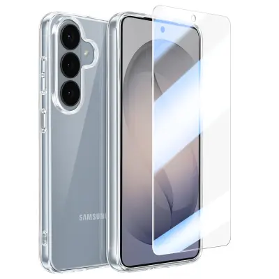 Komplet zaščite Galaxy S26 Plus Silikonska ovitka kaljeno steklo proti udarcem, Prozorna