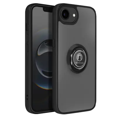 Etui za iPhone 17e s prstanastim stojalom in magnetno pritrditvijo, Črna