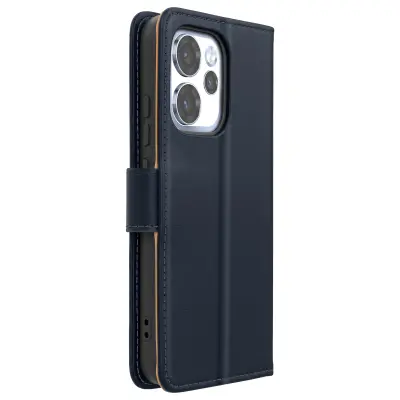 Denarnica Ovitek za Oppo Reno 15 Pro iz Pravega Usnja s Stojalom za Video, Nočno modra