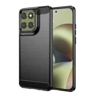 Silikonski Ovitek Moto G67, Karbonski Videz, Brušena Tekstura, Črna