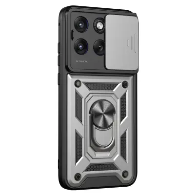 Ovitek za Motorola Edge 70 Fusion z obročkom in pokrovom kamere, Srebrna