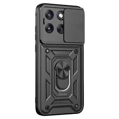 Ovitek za Motorola Edge 70 Fusion z obročkom in pokrovom kamere, Črna