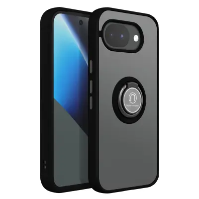 Ovitek z Obročkom za Google Pixel 10a Ojačana Zaščita z Magnetnim Nosilcem, Črna