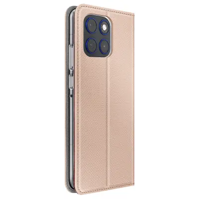 Preklopna Torbica za Motorola Edge 70 s Spleteno Teksturo in Stojalom, Šampanjec roza