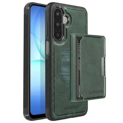 Magnetna torbica za Galaxy A17 z odstranljivim imetnikom kartic in stojalom, Temno zelena
