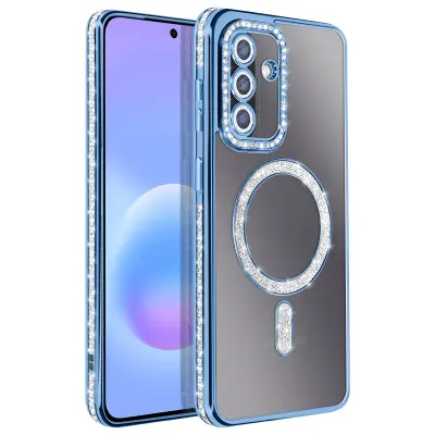 Ovitek za Galaxy A57 Združljiv s polnjenjem Qi z diamantnim Strass robom, Modra