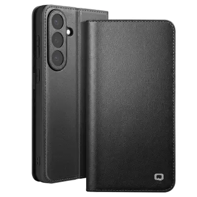 Qialino, Denarnica etui Galaxy S26 Plus, mat videz usnja, stojalo, Črna