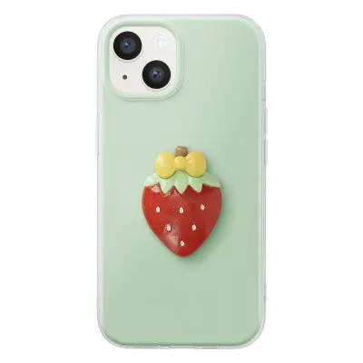 Ovitak za iPhone 14 s 3D motivi jagode, Zelena