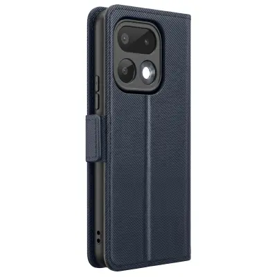 Ovitek za Realme 16 Pro Učinek Strukturiranega Usnja z Ogledalom in Prostorom za Kartice, Nočno modra