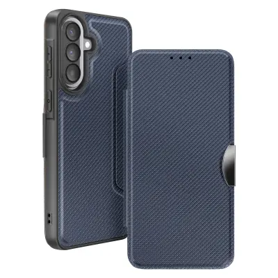 Folio etui za Galaxy A57 s karbonskim videzom in držalom za kartice, Nočno modra
