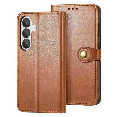 Etui denarnica za Galaxy S26 z magnetnim gumbom in naramnico, Rjava