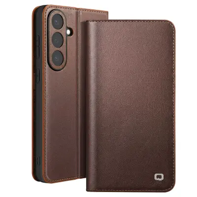 Qialino, Denarnica etui Galaxy S26 Plus, mat videz usnja, stojalo, Rjava