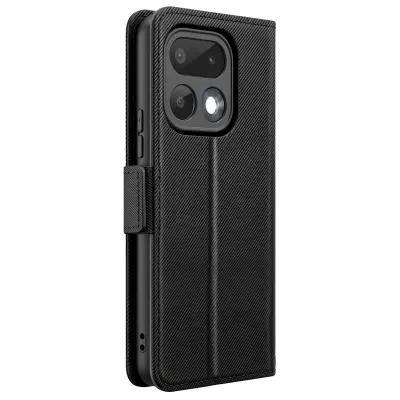 Ovitek za Realme 16 Pro Učinek Strukturiranega Usnja z Ogledalom in Prostorom za Kartice, Črna