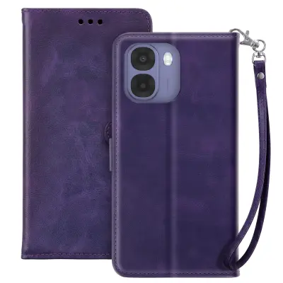 Denarnica etui Oppo A6x, trak in video stojalo, Vijolična