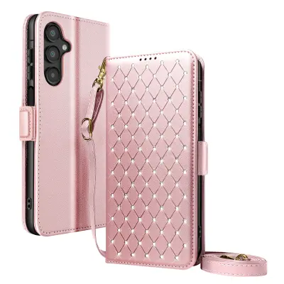 Etui za Galaxy A16 / A26 / A17 anti-RFID z naramnico in trakom, Roza