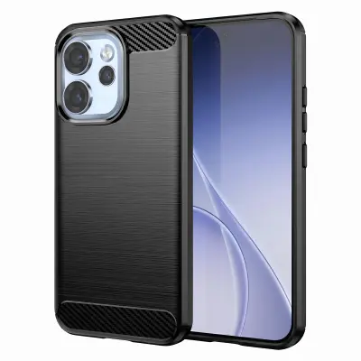 Silikonski Ovitek Oppo Reno 15 Pro, Karbonski Videz, Brušena Tekstura, Črna