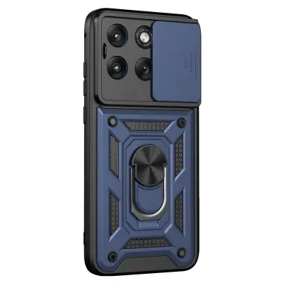 Ovitek za Motorola Edge 70 Fusion z obročkom in pokrovom kamere, Nočno modra