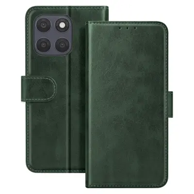 Etui za Moto G67 z usnjenim učinkom, s prostorom za kartice in funkcijo stojala, Temno zelena