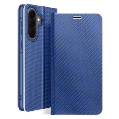 Folio etui za Galaxy A57 efekt ogljika s kovinskim okvirjem in žepkom za kartice, Modra