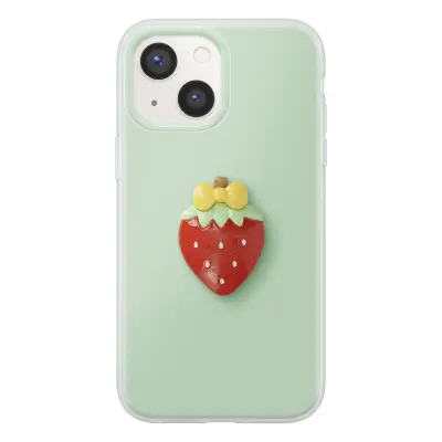 Ovitek za iPhone 13 s 3D motivom jagode in dvignjenim robom, Zelena