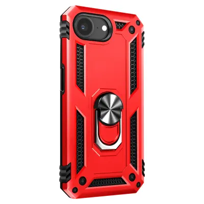 Antišok etui za iPhone 17e z vrtljivim magnetnim obročem, Rdeča