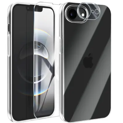 Komplet ovitek za iPhone 17e s kaljenem steklom in zaščito objektiva, Prozorna