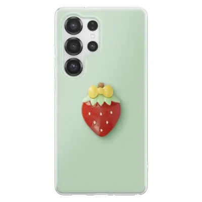 Ovitek za Galaxy S25 Ultra s 3D motivom jagode in dvignjenim robom, Zelena